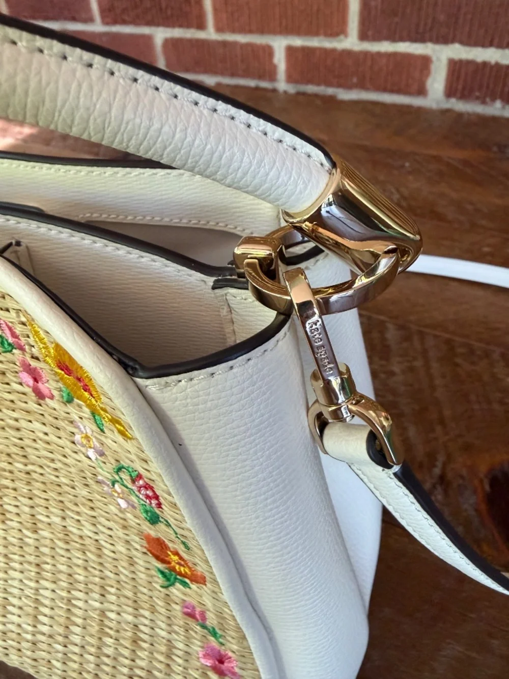 Kate Spade Embroidered Flower and Strawberry Beaded Wicker Purse